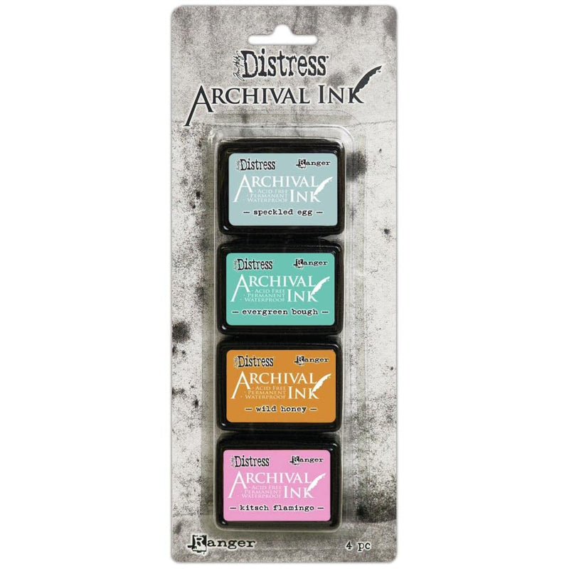 Tim Holtz Distress Archival Mini Ink Kit 4 - Speckled Egg, Evergreen Bough, Kitsch Flamingo & Wild Honey - NewNest Australia