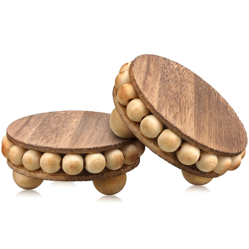 2 Pcs Mini Wood Risers for Decor Small 3.94 Inches Round Wooden Riser Distressed Farmhouse Riser Wooden Pedestal Display Stand Rustic Pedestal Stand Decor Beaded Display Risers for Tired Tray Home - NewNest Australia
