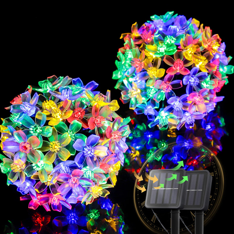Solar Christmas String Lights by HEYFUNi,2 Pack 21FT 50LED Multicolor Cherry Blossom Outdoor Lights, 8 Modes Color Changing, IP44 Waterproof, Auto on/Off Function,Multicolor Cherry Flower - NewNest Australia