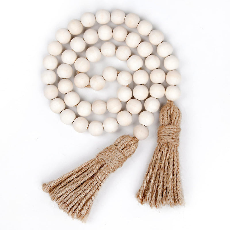 Wood Beads Garland Farmhouse Beads with Tassels Rustic Country Decor Prayer Wall Hanging Decor Prayer Beads(39 inches/Nature) 39 inches/Nature - NewNest Australia