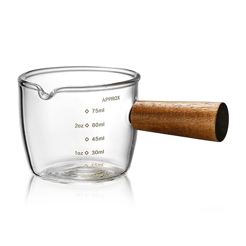 Single Spout Espresso Coffee Shot Glass with Wood Handle Measuring Cup Triple Pitcher Milk Cup Coffee Replacement Carafe for Barista Coffee Carafe Milk Espresso Making, 75 ml (1 Piece) 1 Piece - NewNest Australia