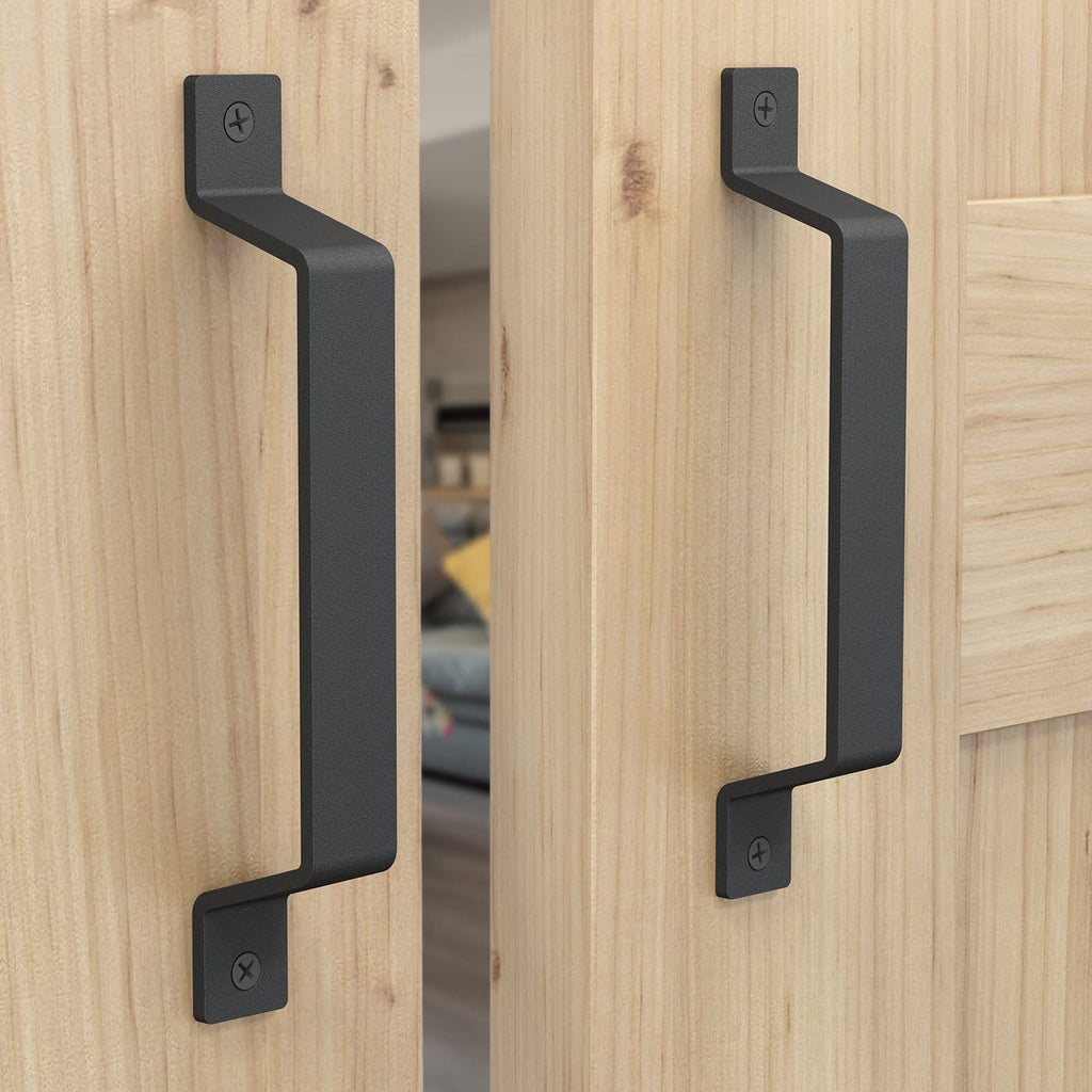 Tibres - 8" Barn Door Handles - Gate Pulls for Wooden Fences Shed Garage Sliding Door - Pull Handle Rustic Farmhouse Industrial Style - Outdoor Indoor Exterior and Interior Pulls - Black - Set of 2 8" (205mm) - NewNest Australia