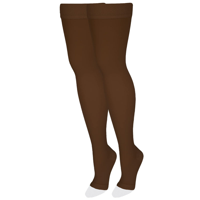 NuVein Medical Compression Stockings, 20-30 mmHg Support, Women & Men Thigh Length Hose, Open Toe, Brown, Small Small (1 Pair) - NewNest Australia