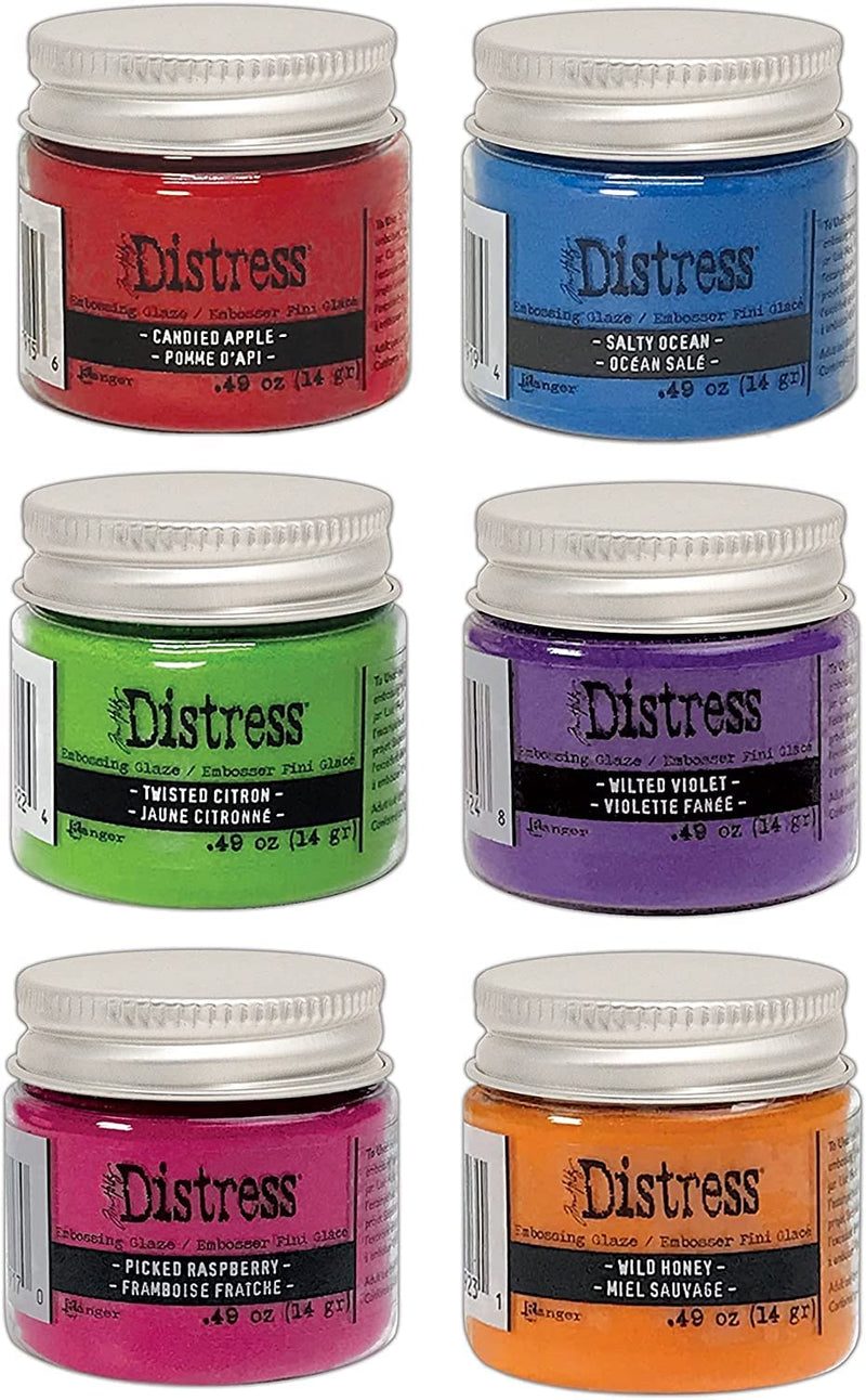 Tim Holtz Distress Embossing Glaze Bundle 6 Bright Colors, Candied Apple, Picked Raspberry, Salty Ocean, Twisted Citron, Wild Honey, Wilted Violet 1 - NewNest Australia