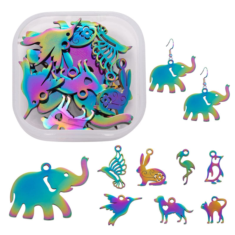 COGCHARGER 16 Pcs 8 Style Stainless Steel Filigree Charms Animal Shape Rainbow Pendants Multi Color Charms Pendants for Jewelry Earring Necklace Making - NewNest Australia