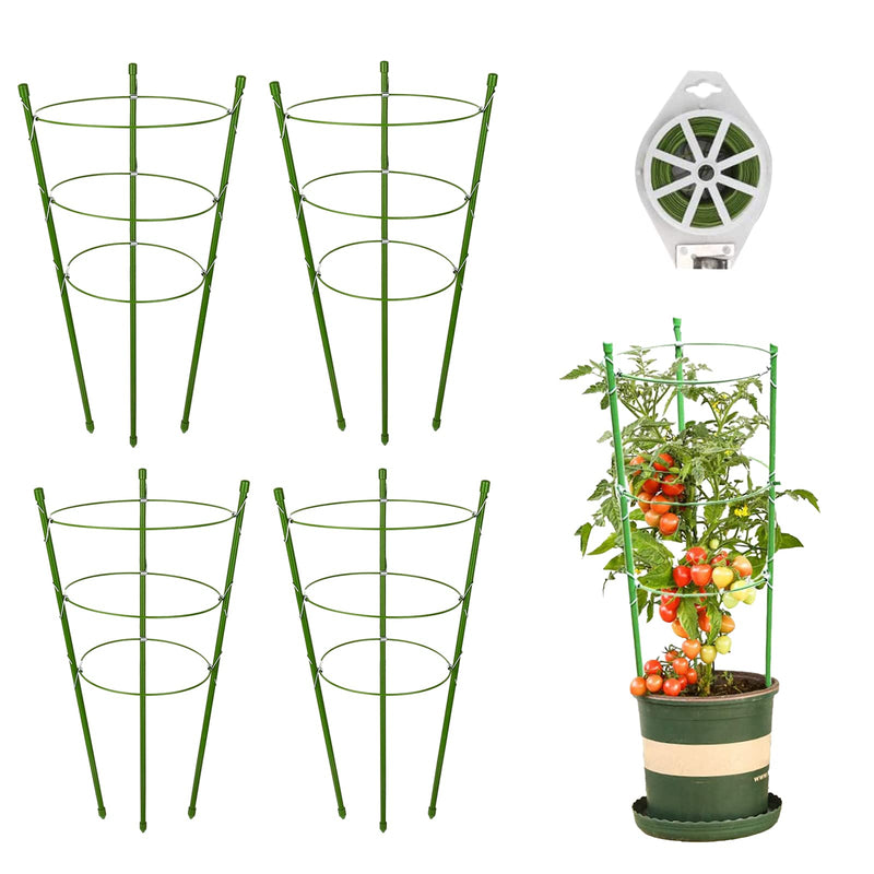 4 Pack Tomato Cage Plant Support Cages for Garden, 18 inches Trellis for Climbing Plants, Upgrade Garden Plant Stakes with Adjustable Ring, Tomato Rings for Support, with Twist Tie - NewNest Australia