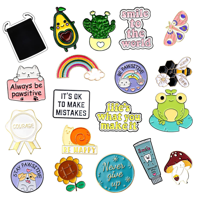 18 Pieces Positive Enamel Pins Set Cute Enamel Lapel Pins Inspirational Cartoon Brooch Pin Badges Butterfly Cat Cactus Enamel Pins with Storage Bag for Women Girl Jeans Backpacks Jackets Hats Decor - NewNest Australia