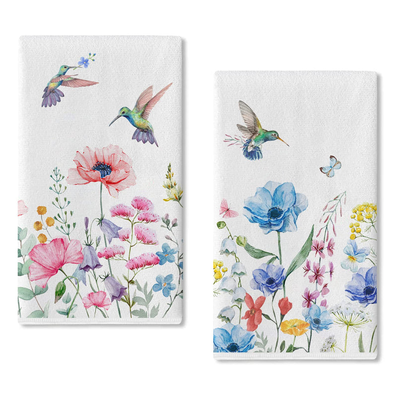 Seliem Spring Summer Anemone Flower Hummingbird Kitchen Dish Towel Set of 2, Wild Floral Ultra Absorbent Hand Drying Baking Cooking Cloth, Seasonal Decor Home Decorations 18 x 26 Inch - NewNest Australia