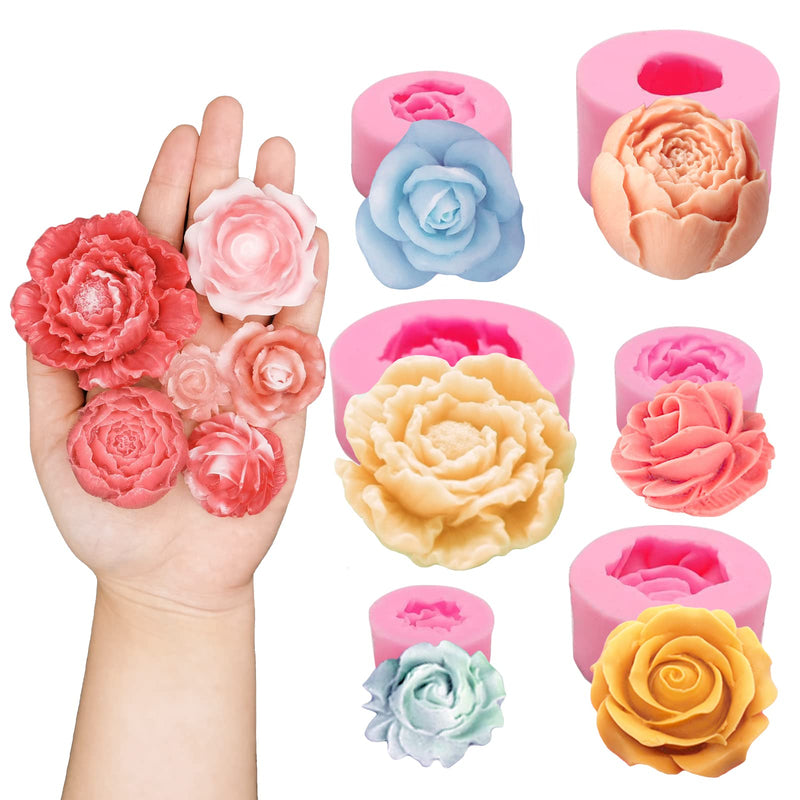6PCS 3D Flower Fondant Molds Set, Rose Silicone Molds for Candle Soap Making, Handmade Cake Dessert Decoration Chocolate Cupcake Candy Ice Mold, Resin Concrete Art Crafts Accessories - NewNest Australia