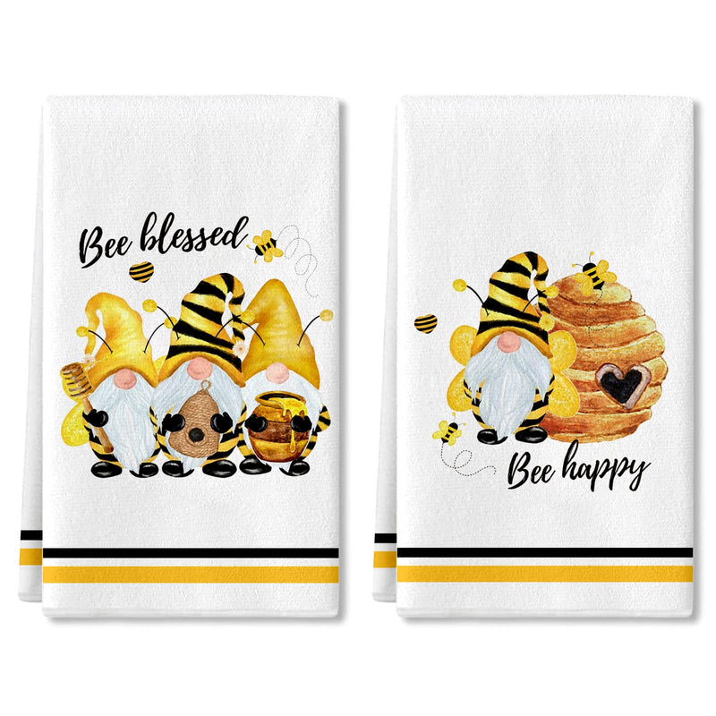 Bee Gnome Kitchen Towels, 2 Pack Cute Gnomes Bee Happy Be Blessed Absorbent Drying Tea Dish Towel for Cooking Baking, 18 x 28 Inch (Bee Towel) Bee Towel - NewNest Australia