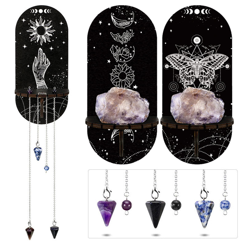 Queekay 3 Pieces Small Crystal Shelf Display Black Butterfly Crystal Shelf Magical Boho Hand Moon and Stars Shelf Witch Stuff Wooden Moon Phases Crystal Holder Stand with 3 Pieces Crystals Stone - NewNest Australia