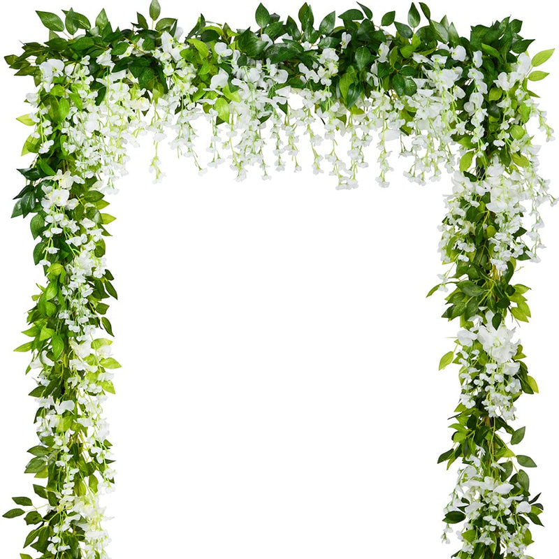 5pcs 33ft Artificial Wisteria Garland Wisteria Vine Artificial Hanging Flowers Plants Greenery Fake Leaf Garland for Wedding Kitchen Home Party Decor(Milk White) Milk White - NewNest Australia