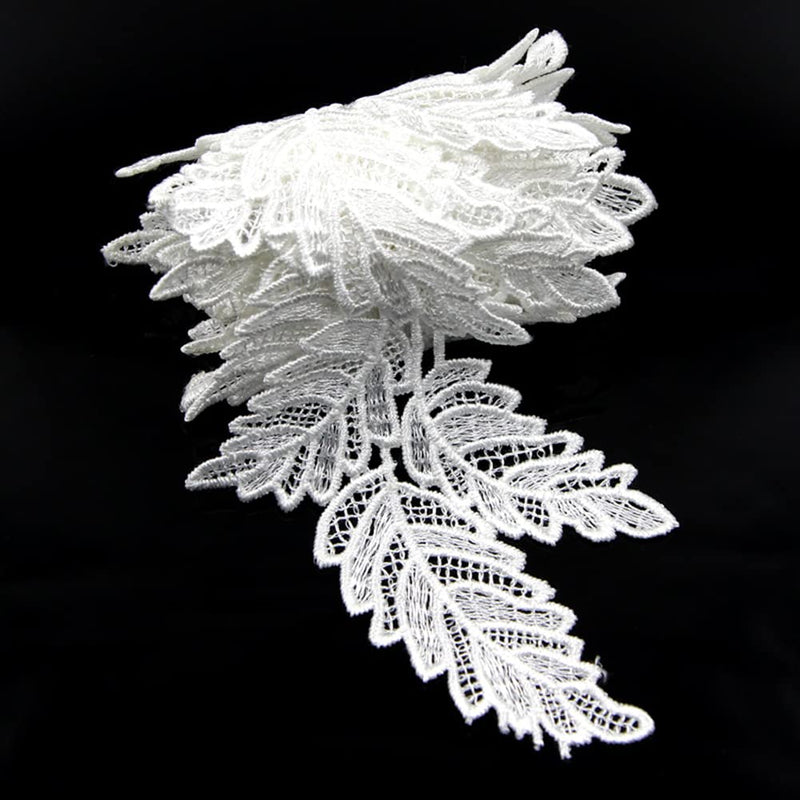 White Leaves Venise Neckline Lace Applique Flower Embroidery Wedding Fabric Trim,6 Yards - NewNest Australia