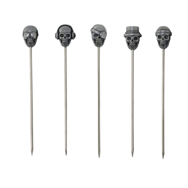Stainless Steel Skull Cocktail Picks, 5 Pcs Reusable Fruit Picks for Drinks or Bloody Mary Skewers, Garnish Sticks Appetizers, Olives or Fruits (Ancient Silver) Ancient Silver - NewNest Australia