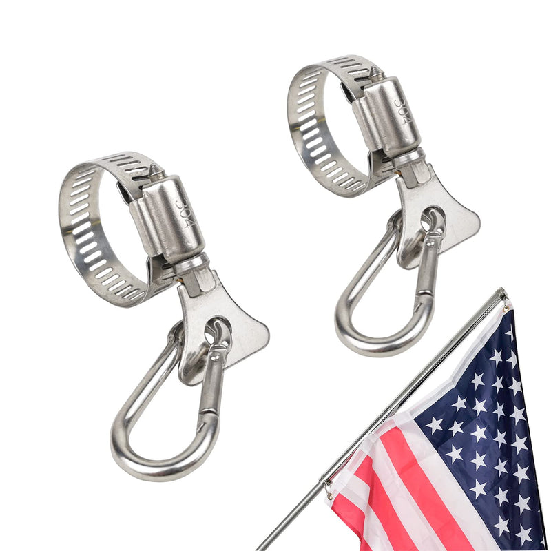 Flag Clips with Carabiner Flag Pole Clips Mount for Grommet Flag Pole Stainless Steel Flag Clamp Holder for Boat, Bike, Vehicle, Truck, ATV, UTV, House, Garden Flag Pole - NewNest Australia