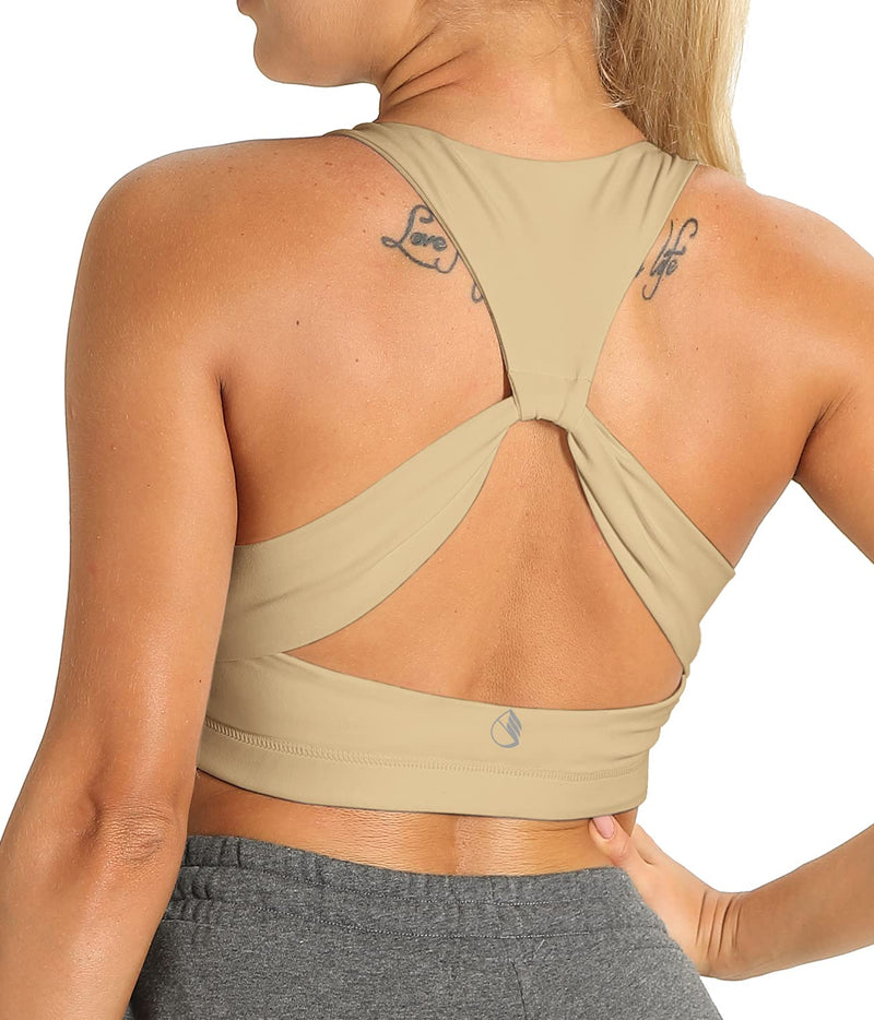 icyzone Workout Sports Bras for Women - Fitness Athletic Exercise Running Bra Yoga Tops Khaki Small - NewNest Australia