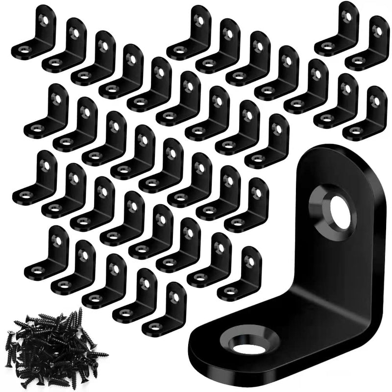 40PCS Black L Bracket Corner Brace Small L Brackets for Wood, Metal Corner Bracket, Right Angle Bracket for Wood Furniture Chair Drawer Cabinet with 80PCS Screws (0.79 x 0.79 inch) 20 mm - NewNest Australia