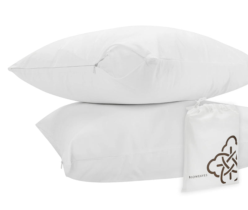 BIOWEAVES 100% Organic Cotton Breathable Pillow Protectors GOTS Certified with Zipped Closure  Standard, 20 x 26 inches, 2-Pack Standard (20" x 26") - Pack of 2 - NewNest Australia