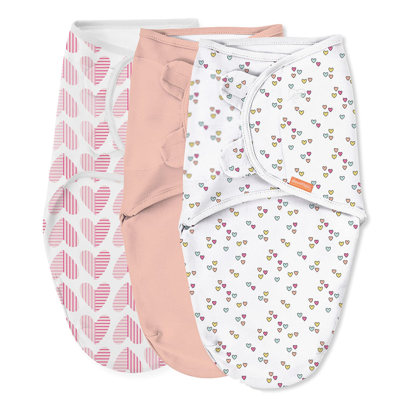 SwaddleMe Original Swaddle  Size Small/Medium, 0-3 Months, 3-Pack (Baby Hearts) Easy to Use Newborn Swaddle Wrap Keeps Baby Cozy and Secure and Helps Prevent Startle Reflex Baby Hearts - NewNest Australia