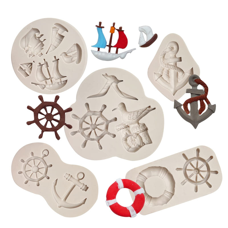 Anchor and Rudder Fondant Moulds ( 5 Pcs ), Seagull Sailing Boat Hook Cake Decoration Silicone Mold, Used for Cupcake Decoration, Sugar Craft Glue, Chocolate, DIY Polymer Clay Molds for Children Anchor & Rudder Fondant Molds(LJ93) - NewNest Australia