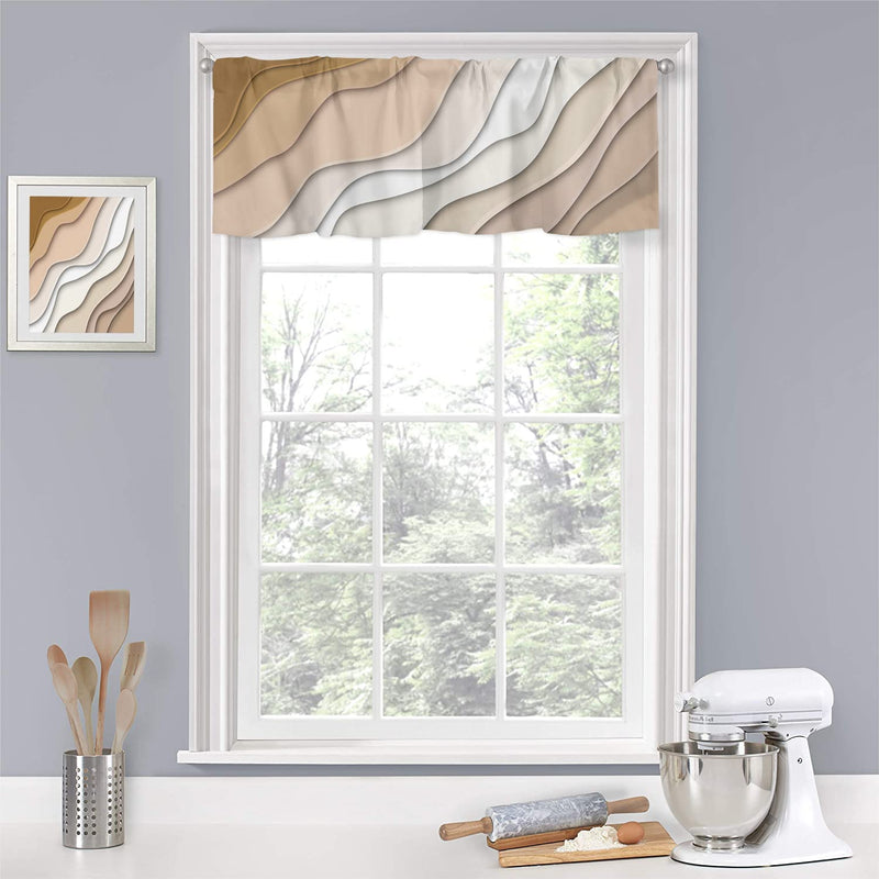 Geometric Curtain Valance for Windows Fabric Brown Modern Geometric Rod Pocket Valance Window Treatments 1 Panel Abstract Beach Short Curtains for Kitchen Windows Bathroom Bedroom 54 x 18 inch Ombre2048 - NewNest Australia