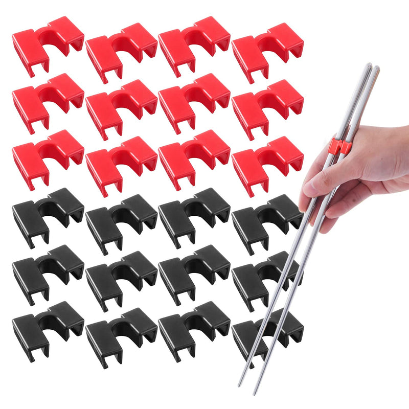 24 Pieces Reusable Kid Training Chopstick Helper for Kids Adults Beginner Learner or Trainers, Plastic Practice Chop Stick Pack, Hinges Connector for Practice Chopstick (Black 12pcs + Red 12pcs) Black 12pcs + Red 12pcs - NewNest Australia