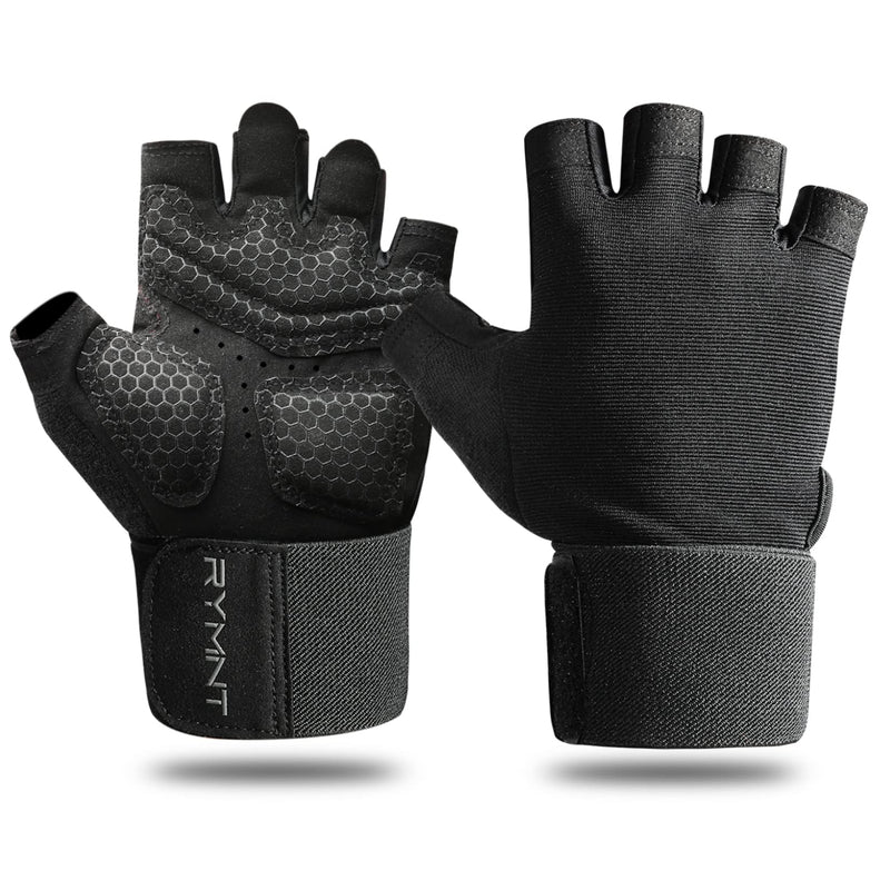 RYMNT Workout Gloves with Wrist Wrap Support, Weight Lifting Gloves with Full Palm Protection & Extra Grip for Men Women Gym Exercise, Cross Training, Weightlifting, Pull ups Black Medium - NewNest Australia