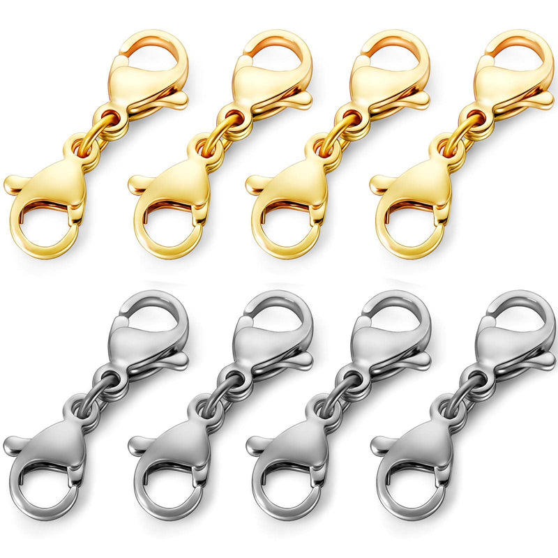 Double Lobster Clasp Extender Necklace Clasp Connector Bracelet Extension,Gold and Silver Lobster Claw Clasp Double Opening Jewelry Clasps for DIY Jewelry Making Women Girls 8pcs (4 Gold & 4 Silver) - NewNest Australia