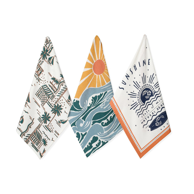 Folkulture Dish Towels for Drying Dishes or Boho Kitchen Towels with Hanging Loop, Modern Decorative Tea Towels and Dishcloths Set for Farmhouse Decor, 100% Cotton, 20 x 26 Inches, Set of 3, Aloha - NewNest Australia
