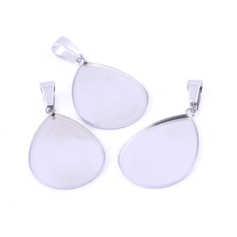 50pcs Stainless Steel Teardrop Cabochon Base Setting Trays 18x25mm Charm Pendant Bezel Blanks Diy Necklace Making Findings - NewNest Australia