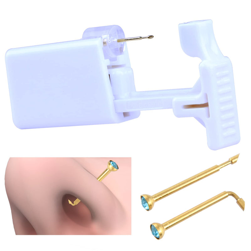 Firstomato 1pc Disposable Nose Piercing Gun Self Nose Piercing Kit Piercing Nose Rings Piercer Hypoallergenic 24kt Real Gold Plated Nose Stud 1pc-Crystal Aquamarine-24kt Gold - NewNest Australia