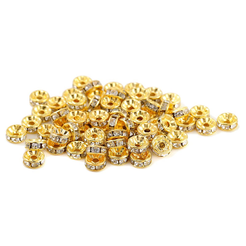 ZHIMIN 200PCS Rondelle Spacer Beads 4mm Gold Plated Czech White Crystal Rhinestone for Jewelry Making 200Pcs Gold Plated/White - NewNest Australia