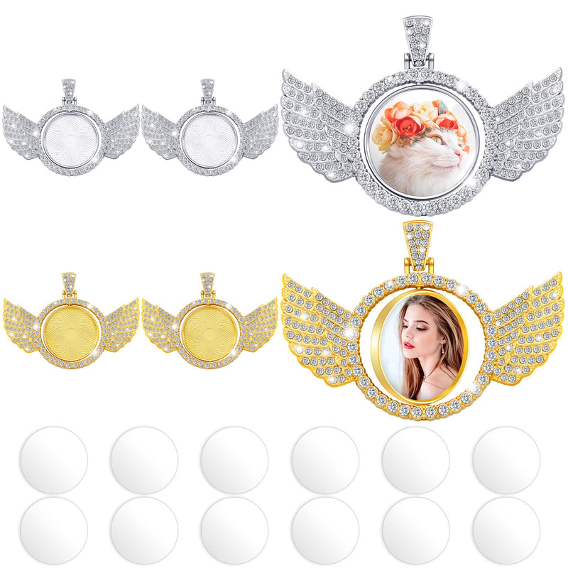 18 Pieces Sublimation Rhinestone Wing Bezel Pendant Trays Set Including 6 Double Sided Rhinestone Trays Pendant Charms with 12 Sublimation Blank Discs for Jewelry Making Gold, Silve - NewNest Australia