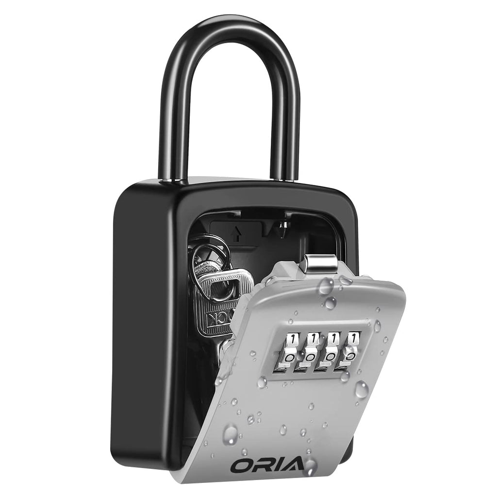 ORIA Key Lock Box, 4 Digit Combination Lock Box, Wall Mounted Safe Security Key Storage Box with Removable Shackle, 5 Keys Capacity, for Indoor Outdoor, Black Silver - NewNest Australia