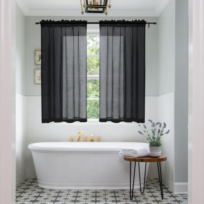Black Curtains 48 Inch Length for Bedroom 2 Panels Set,Rod Pocket Lace Sheer Small Window Curtains for Living Room Kitchen Bathroom Short Coverings 36x48 Inches Long 36"x48" Black - NewNest Australia
