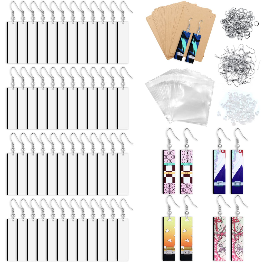 ZOCONE 60 Pcs Sublimation Earrings Blank, Sublimation Printing Earrings Unfinished Rectangular Heat Transfer Earring Pendant with Earring Hooks Cardboard Bags for Women Girls DIY Earring Project - NewNest Australia