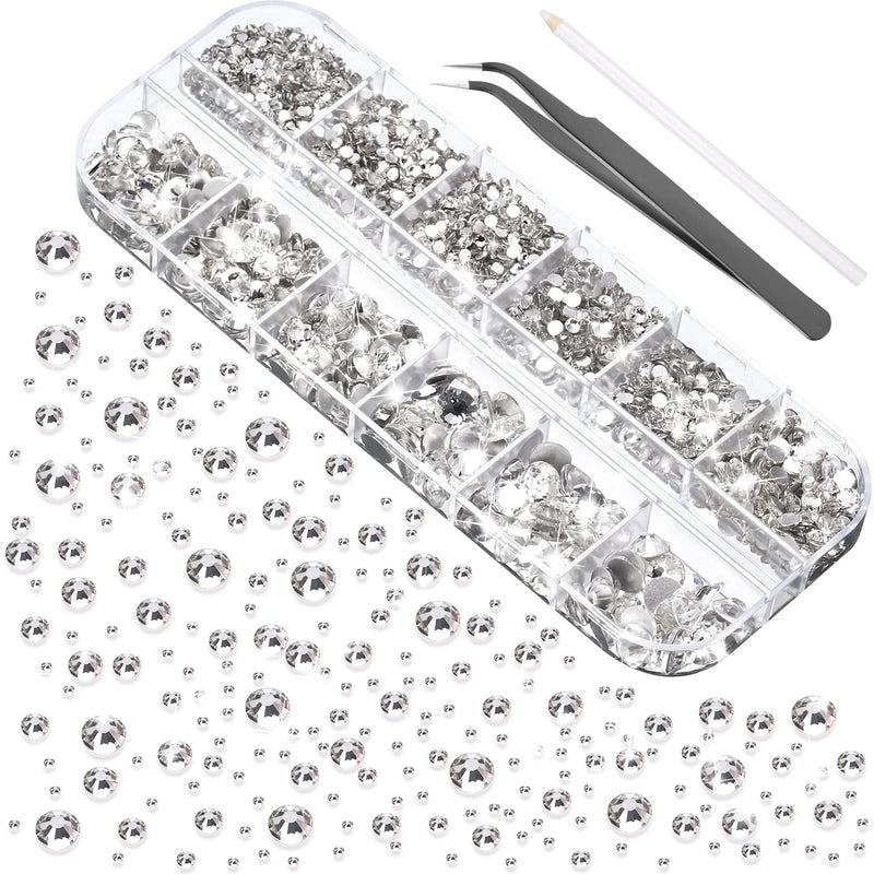 3510 Pieces Flat Back Gems Round Crystal Rhinestones 6 Sizes (1.5-6 mm) with Pick Up Tweezer and Rhinestones Picking Pen for Crafts Nail Face Art Clothes Shoes Bags DIY (Clear) - NewNest Australia