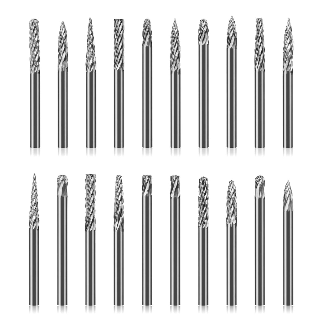 Carbide Double Cut Carving Bits, HOMEIDOL 20 Pcs Rotary Burr Set with 1/8 Inch(3mm) Shank Cutting Burrs Tool for Die Grinder Drill, Wood-Working Carving, Metal Polishing, Engraving, Drilling 3mm burr head - NewNest Australia