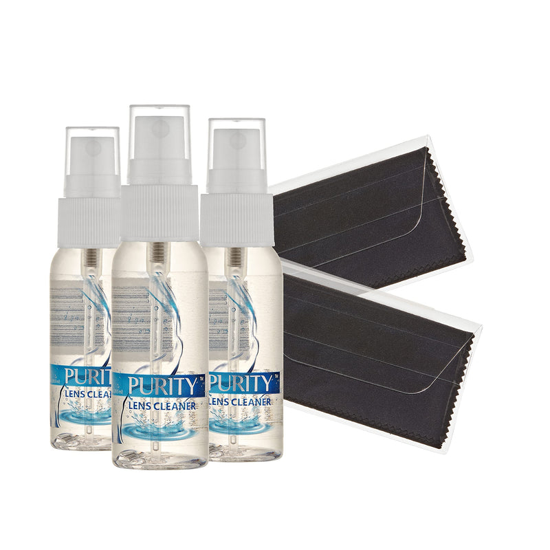 Purity Eyeglass Lens Cleaner Kit - 3 x 1oz Travel Size Lens Cleaner Spray Bottle + 2 Microfiber Cleaning Cloths - Safe for All Lenses (AR Coated Included), Eyeglasses and Screens - Clear 5 1oz. - NewNest Australia