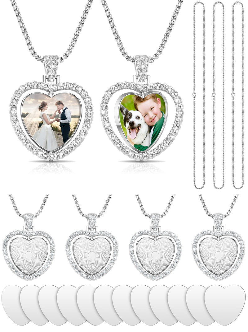 24 Pcs Sublimation Rhinestone Trays Pendant Set, Including 6 Heart Shape Double Sided Blank Rhinestone Bezel Trays, 6 Pcs Thick Chains with 12 Sublimation Discs for Making Silver - NewNest Australia