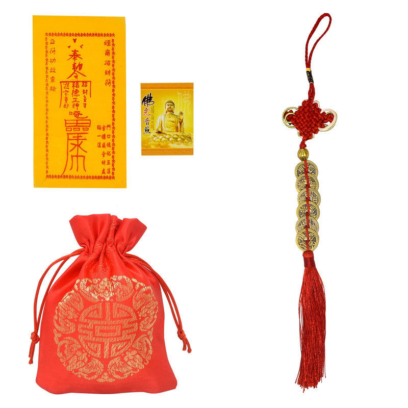 Feng Shui Five Emperor Money Coins for Fortune and Success with Chinese Knot Fortune Coins (6 Coins) 6 coins - NewNest Australia
