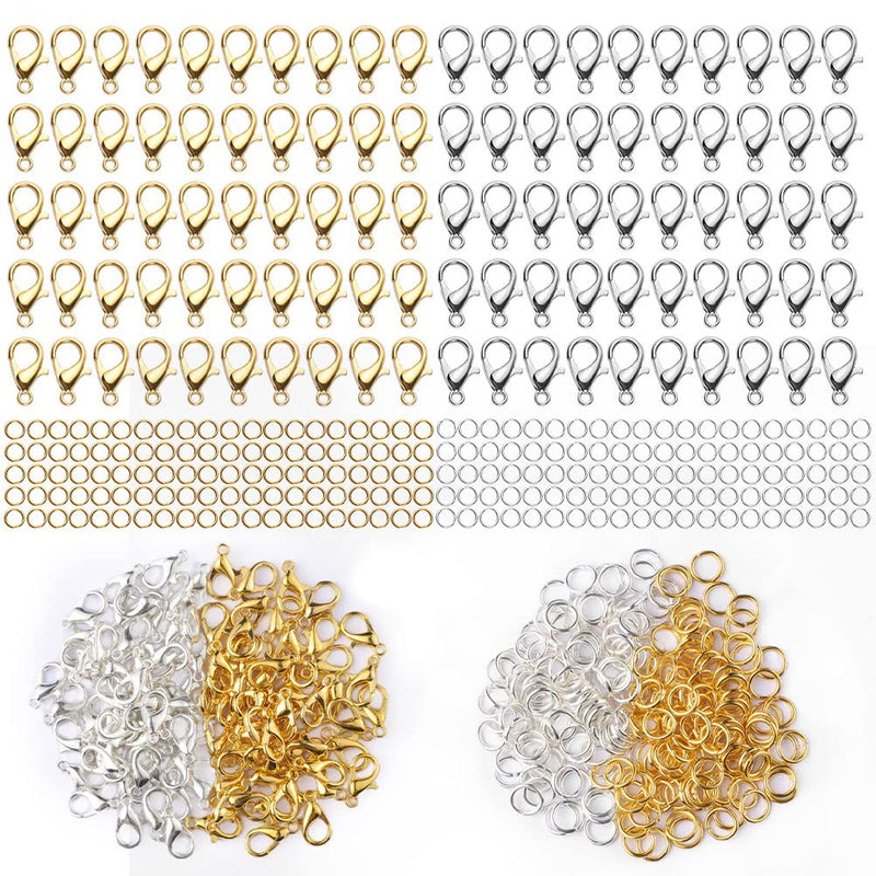 600 pcs Lobster Clasps and Open Jump Rings Set, Jewelry Clasps Necklace Clasps Lobster Claw Clasps for Jewelry Making Findings and Bracelets Jewelry Findings Kit (Gold, Silver) - NewNest Australia