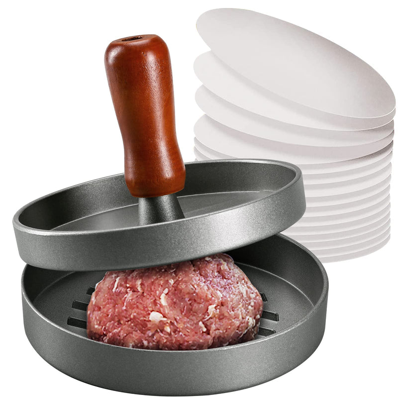PIQUEBAR Burger Press Patty Maker Stainless Steel Hamburger Mold Non-Stick with 100 Patty Papers - NewNest Australia