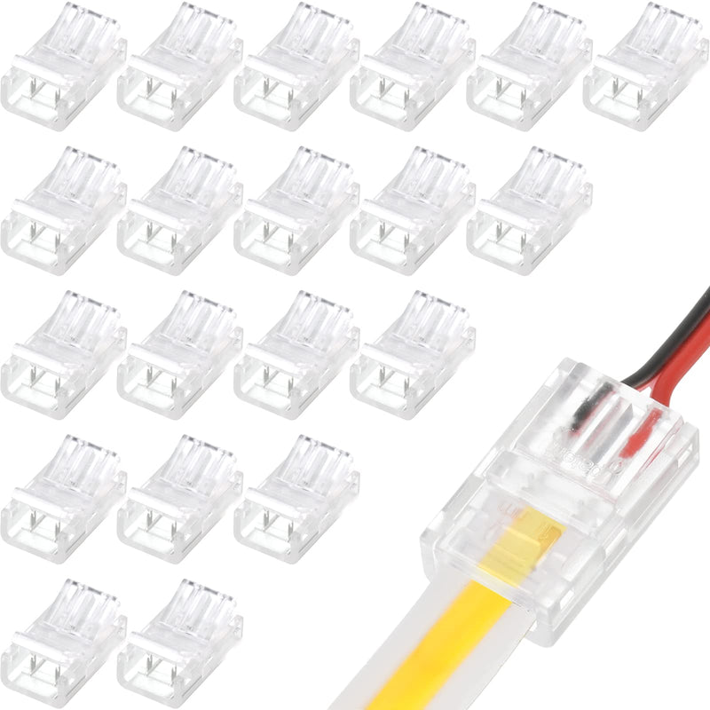 COB LED Strip to Wire Connector 20 Pieces Waterproof LED Adapter Connectors Transparent Solderless LED Light Strip Connectors for Strip Light Unwired Gapless Track Lighting Connector, 2 Pin 8 mm - NewNest Australia