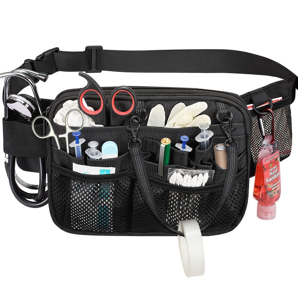 SITHON Nurse Fanny Pack with Tape Holder, Multi Compartment Medical Gear Pocket Nursing Organizer Belt Bag, Apron Hip Bag Utility Waist Pack for Stethoscopes Bandage Scissors Medical Supplies, Black - NewNest Australia