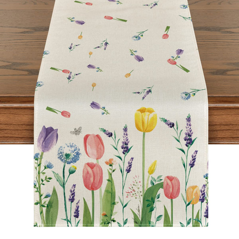 Artoid Mode Lavender Tulip Spring Table Runner, Summer Seasonal Anniversary Holiday Kitchen Dining Table Decoration for Indoor Outdoor Home Party Decor 13 x 36 Inch Table Runner, 13" x 36" - NewNest Australia