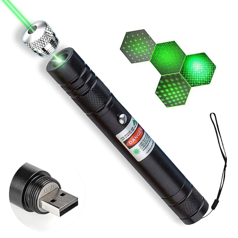 Green Laser Pointer Long Range High Power Flashlight,Rechargeable Pointer for USB,with Star Cap Adjustable Focus Suitable for Projecto - NewNest Australia