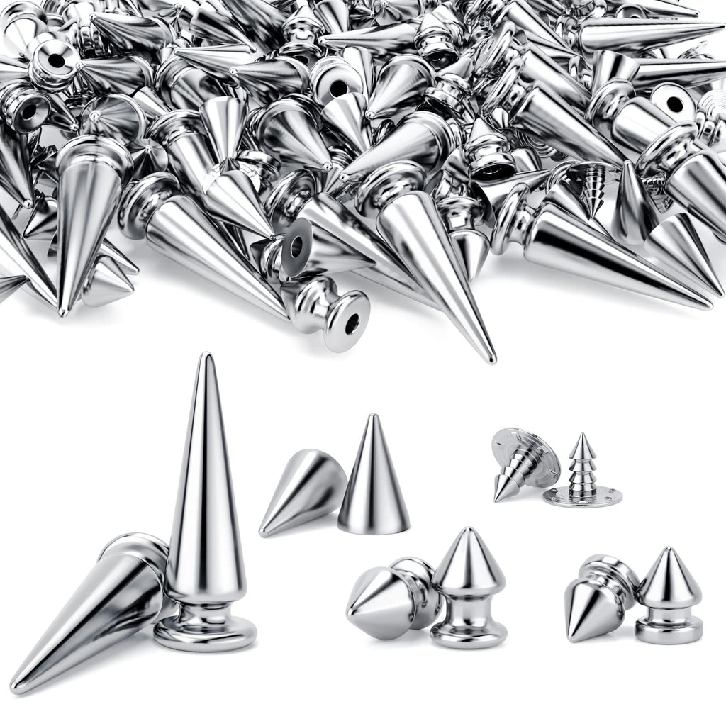 OIIKI 500PCS Silver ABS Bullet Spike Cone Studs, Assorted Sizes Screwback Rivets Cone Spike Studs Beads, Flat Back Punk Spikes DIY Crafts Decoration for Clothing Leather Belt Bag Shoes Jewelry Trims 6.7mm&8.8mm&11mm&12mm&28mm - NewNest Australia