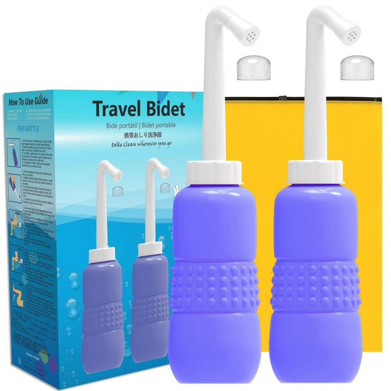 2 Pack Portable Travel Bidet Bottle 450ml - KKPOT Handheld Bidet Sprayer for Toilet, Peri Bottle for Personal Hygiene Care,Postpartum Perineal Irrigation with Travel Bag (Blue) Blue - NewNest Australia
