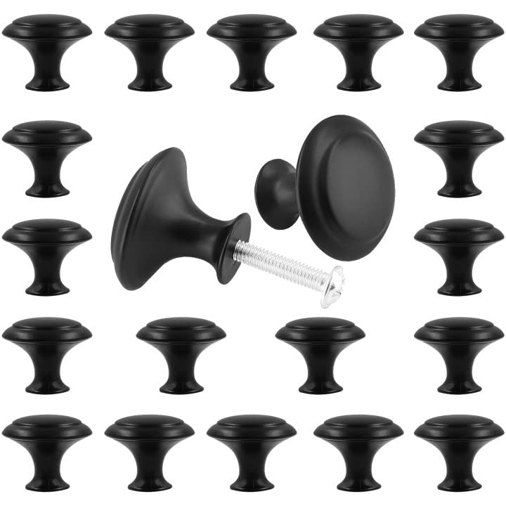 Auvotuis 20Pcs Round Cabinet Knobs, 1Inch Matte Black Drawer Knob Pull Handles Modern Zinc Dresser Knobs for Wardrobe, Cupboard, Door - NewNest Australia